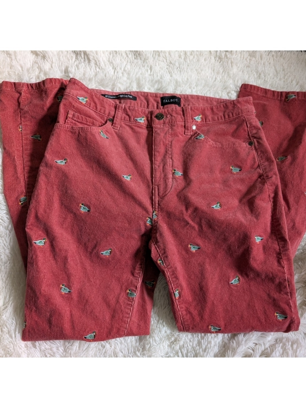 Talbots Corduroy Red Embroidered Duck Straight Leg Pants Size 6 Petite